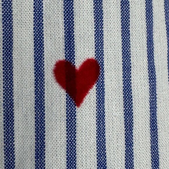 Talbots Womens XS Striped Button Down Shirt Red Heart Print Long Sleeve Cotton - Picture 8 of 12